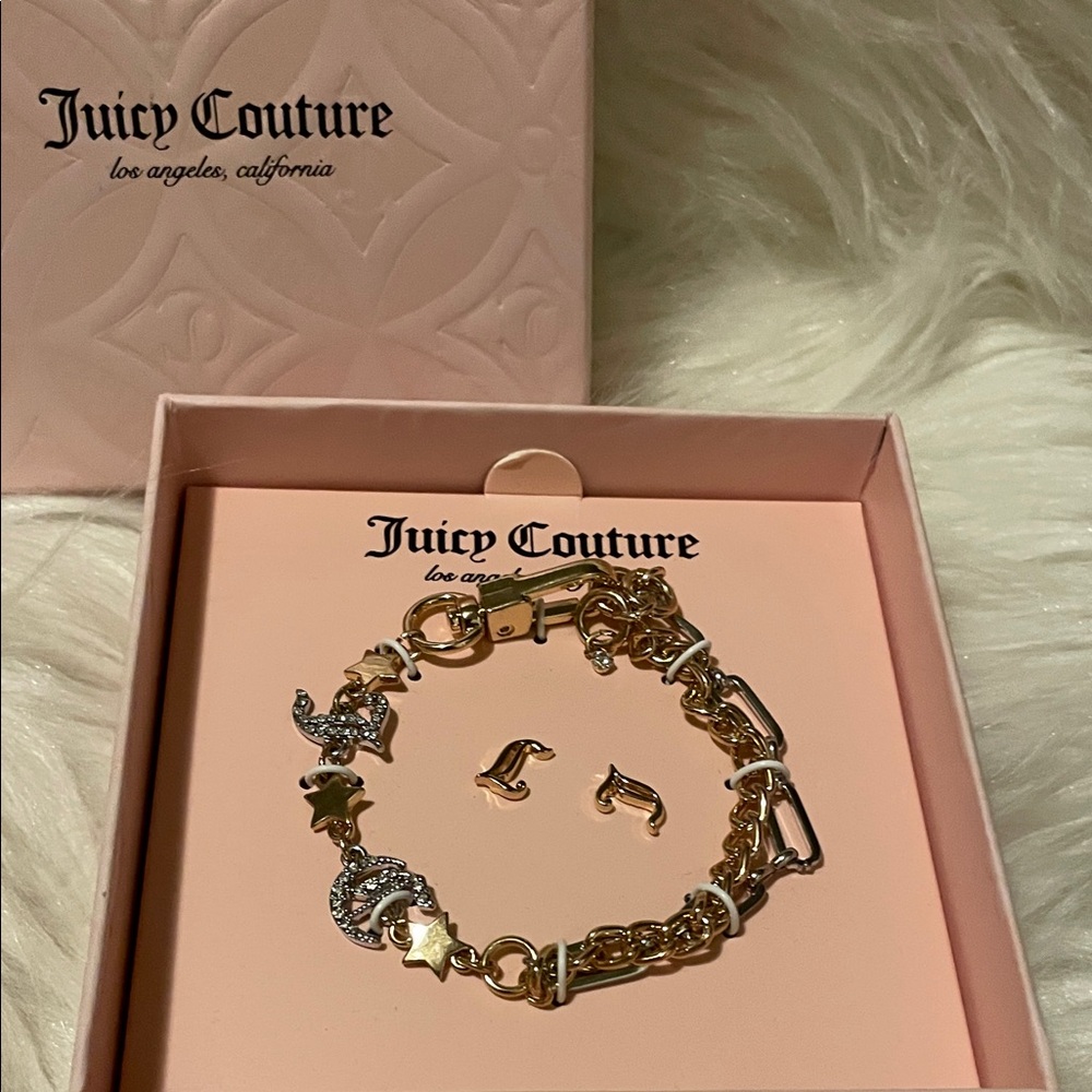 Juicy Couture Charm Bracelet and Matching Monogram J Earring Gift Set NIB